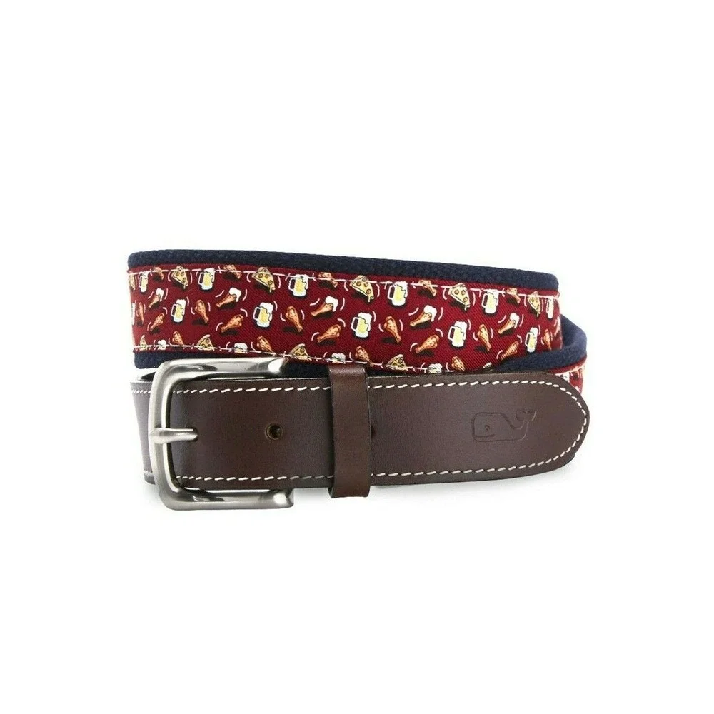 Vineyard Vines Pizza‎ Wings & Beer Canvas Club Belt Crimson Size 30 1A2118 603